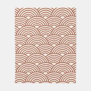 Japanese Seigaiha Wave Rust Terracotta Fleece Blanket