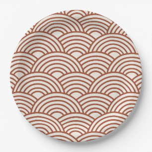Japanese Seigaiha Wave Rust Terracotta Paper Plate