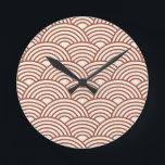 Japanese Seigaiha Wave Rust Terracotta Round Clock<br><div class="desc">Japanese Seigaiha Wave - Black and White - Pattern - Rust,  Earth Tones,  Terracotta.</div>