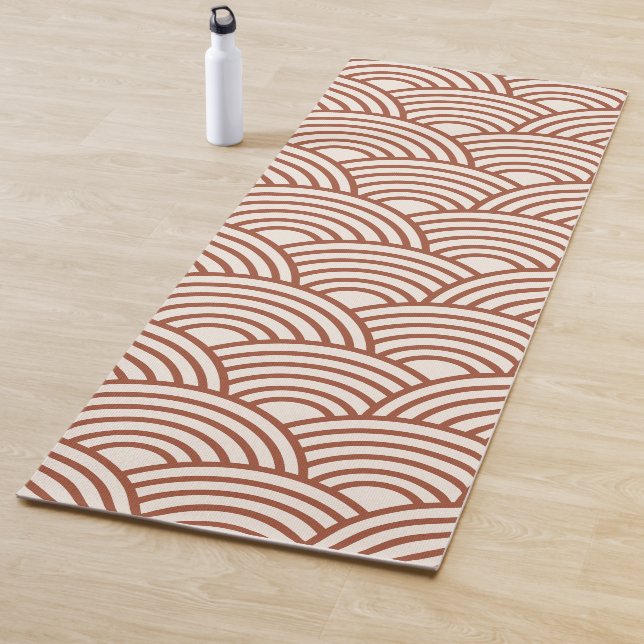 Japanese Seigaiha Wave Rust Terracotta Yoga Mat (In Situ)