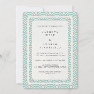 Japanese Seigaiha Waves Elegant Beach Wedding Invitation