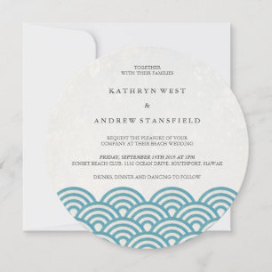 Japanese Seigaiha Waves Elegant Beach Wedding Invitation