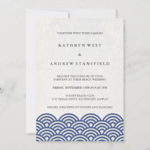Japanese Seigaiha Waves Elegant Beach Wedding Invitation