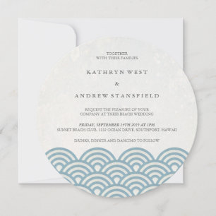 Japanese Seigaiha Waves Elegant Beach Wedding Invitation