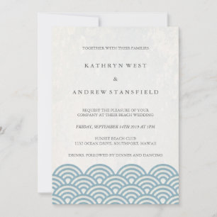 Japanese Seigaiha Waves Elegant Beach Wedding Invitation
