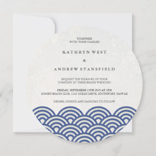 Japanese Seigaiha Waves Elegant Beach Wedding Invitation