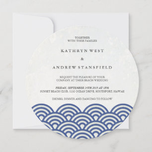 Japanese Seigaiha Waves Elegant Beach Wedding Invitation