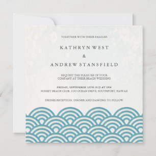 Japanese Seigaiha Waves Elegant Beach Wedding Invitation