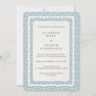 Japanese Seigaiha Waves Elegant Beach Wedding Invitation