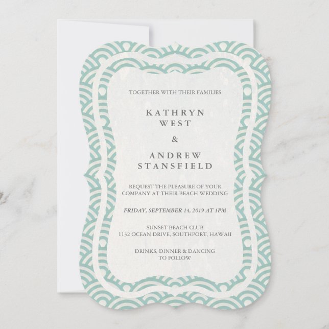 Japanese Seigaiha Waves Elegant Beach Wedding Invitation (Front)