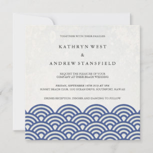 Japanese Seigaiha Waves Elegant Beach Wedding Invitation