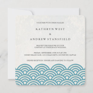 Japanese Seigaiha Waves Elegant Beach Wedding Invitation