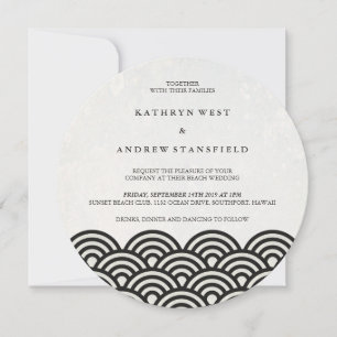 Japanese Seigaiha Waves Elegant Beach Wedding Invitation