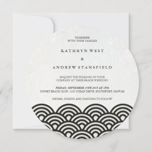 Japanese Seigaiha Waves Elegant Beach Wedding Invitation