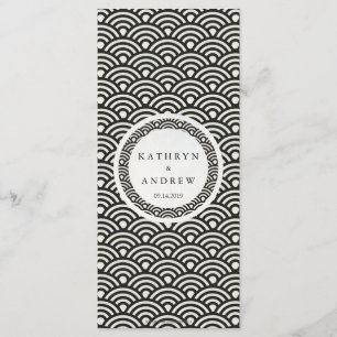 Japanese Seigaiha Waves Elegant Beach Wedding Menu