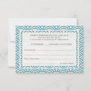 Japanese Seigaiha Waves Elegant Beach Wedding RSVP Card