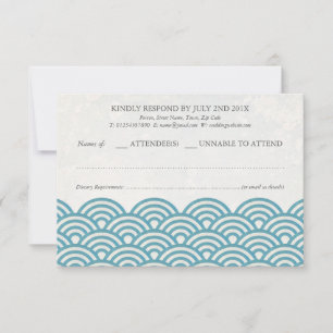 Japanese Seigaiha Waves Elegant Beach Wedding RSVP Card