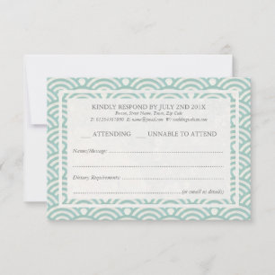 Japanese Seigaiha Waves Elegant Beach Wedding RSVP Card