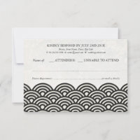 Japanese Seigaiha Waves Elegant Beach Wedding RSVP