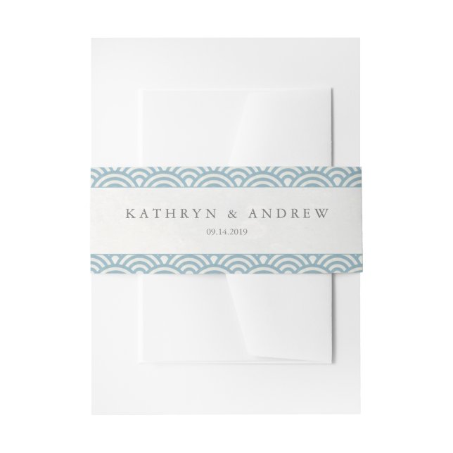 Japanese Seigaiha Waves Elegant Blue + White Invitation Belly Band (Front Example)