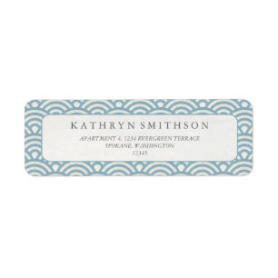 Japanese Seigaiha Waves Elegant Blue & White Return Address Label