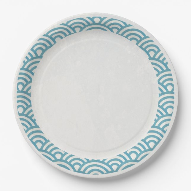 Japanese Seigaiha Waves Elegant Sea Blue Green Paper Plate (Front)