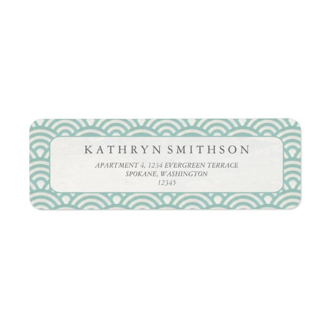 Japanese Seigaiha Waves Elegant Seafoam Green Return Address Label (Front)