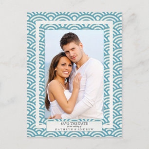 Japanese Seigaiha Waves Save The Date Photograph Announcement Postcard