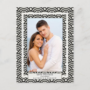 Japanese Seigaiha Waves Save The Date Photograph Announcement Postcard