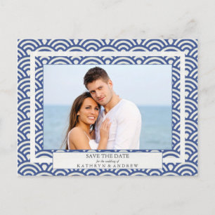 Japanese Seigaiha Waves Save The Date Photograph Announcement Postcard
