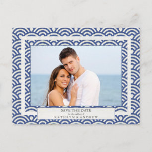 Japanese Seigaiha Waves Save The Date Photograph Announcement Postcard