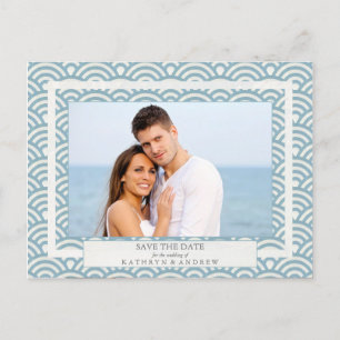 Japanese Seigaiha Waves Save The Date Photograph Announcement Postcard