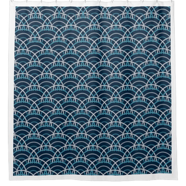 Japanese Seigaiha Waves Seamless Pattern Shower Curtain (Front)
