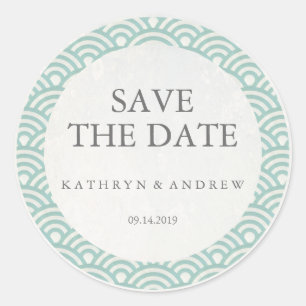 Japanese Seigaiha Wedding Save the Date or Custom Classic Round Sticker