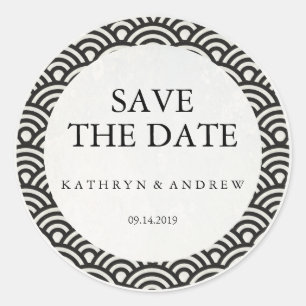 Japanese Seigaiha Wedding Save the Date or Custom Classic Round Sticker