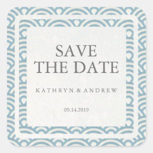 Japanese Seigaiha Wedding Save the Date or Custom Square Sticker