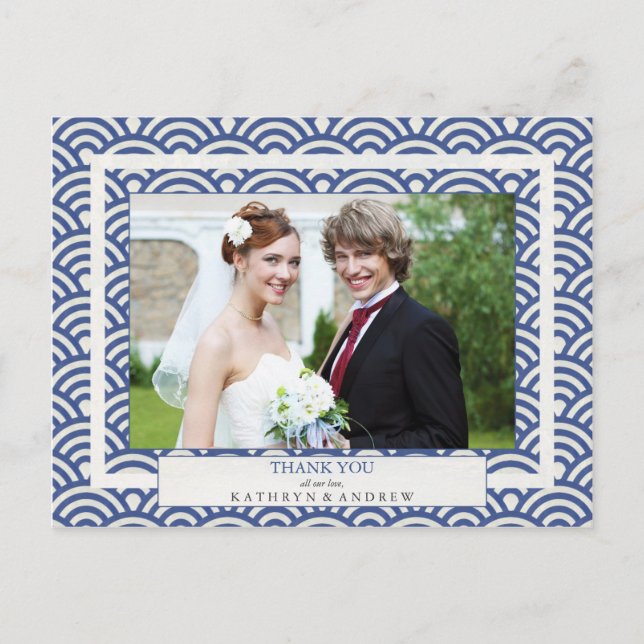 Japanese Seigaiha Wedding Thank You/Custom Photo Postcard (Front)