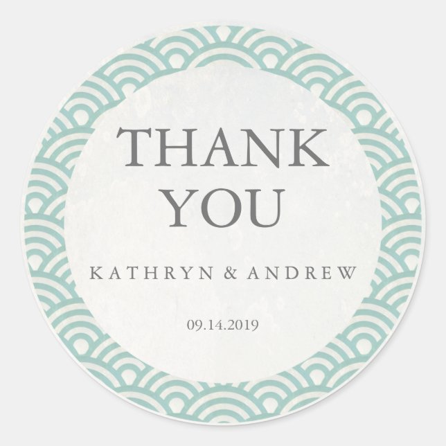Japanese Seigaiha Wedding Thank You/Custom Text Classic Round Sticker (Front)