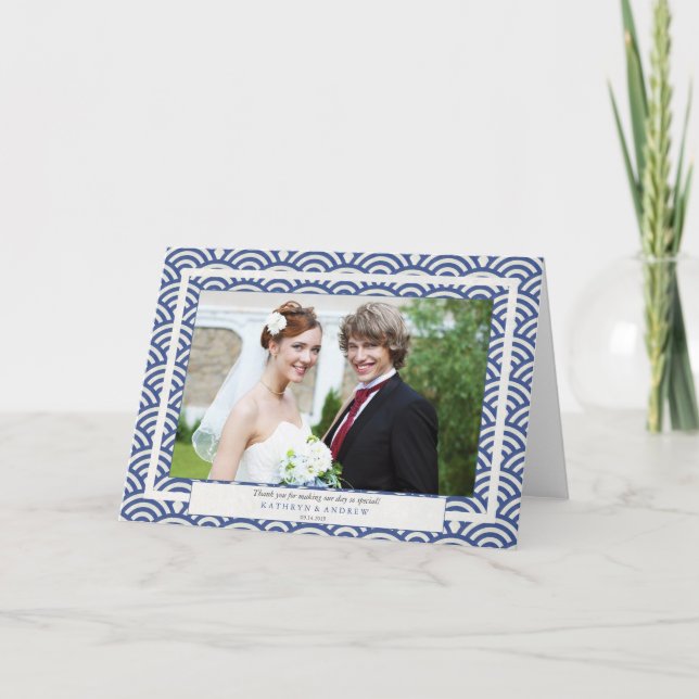 Japanese Seigaiha Wedding Thank You/Custom Text You Card (Front)