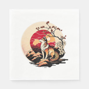 Japanese Shiba Inu Dog Sunset Ukiyo e Style Napkin