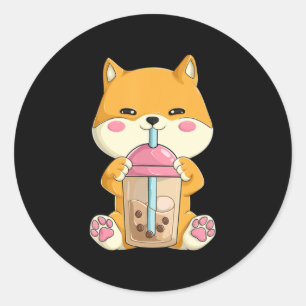 Japanese Shiba Inu  Women Girls Kawaii Bubble Boba Classic Round Sticker