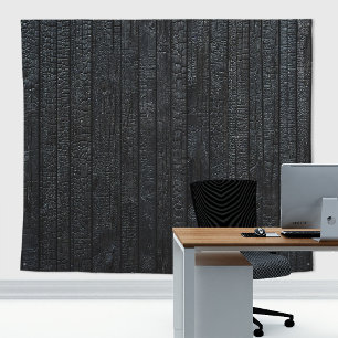 Japanese Shou Sugi Ban Black Charred Wood Wall Tapestry