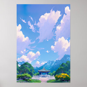 Japanese Shrine under a Summer Sky Poster