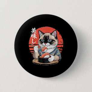 Japanese Siamese Cat Eating Sushi Kawaii Anime Cat 6 Cm Round Badge