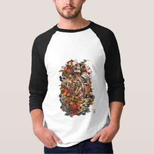 Japanese Skeleton Art   Gothic Floral Skull T-Shirt