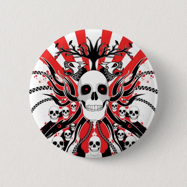 japanese  skulls 6 cm round badge (Front)