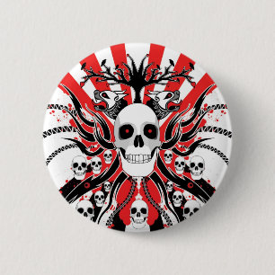 japanese skulls 6 cm round badge