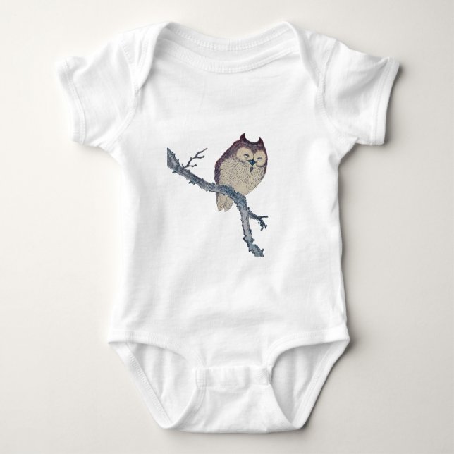 Japanese Sleeping Owl Night Artwork Baby Bodysuit (Front)