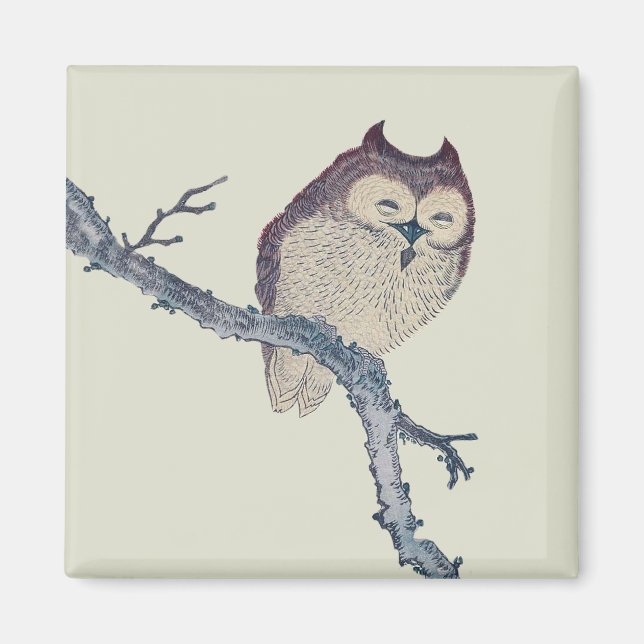 Japanese Sleeping Owl Night Artwork Magnet (Front)