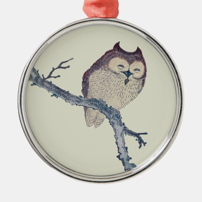 Japanese Sleeping Owl Night Artwork Metal Ornament (Front)